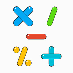 five signs of mathematics. Plus, minus, divide, percentage, multiplication.