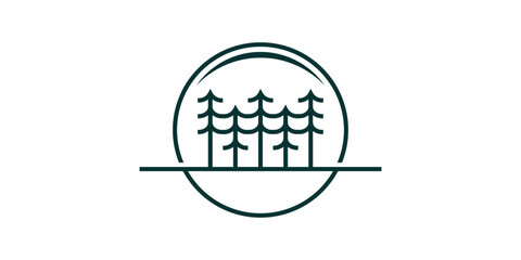 logo design combination of circle shapes with pine trees, forests, icons, vectors, symbols.