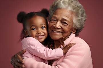 Fototapeta na wymiar Portrait of African-American woman with her daughter on color background