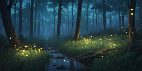 foggy twilight forest