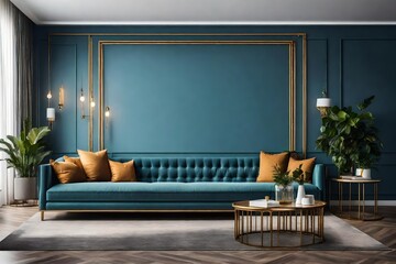 modern creative living room interior design backdrop ideas concept house beautiful background elevation of sofa with decorative photo paint frame full wall background,ai generate  