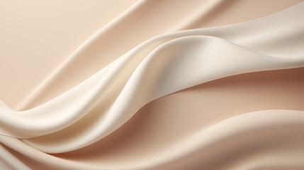 Satin waves in a tranquil dance of shadows and light, creating visual symphony of calm on a soft beige backdrop
