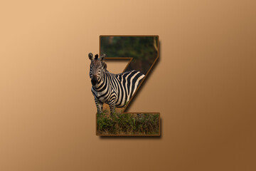 The letter Z is embedded with a picture of the animal Zebra. Great animal background.
