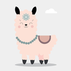 Cartoon alpaca. Lama animal vector isolated illustration. Cute funny hand drawn art