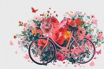 International happy women's day celebration floral and bicycle for female illustration with watercolor flowers background