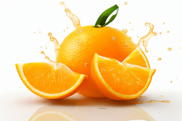 water splash on orange with mint isolated on white. Generative with ai - obrazy, fototapety, plakaty