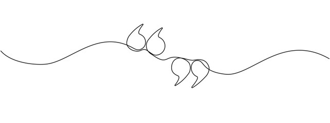 Quotation mark in continuous one line drawing. One continuous line of a quote mark drawing. Vector illustration.