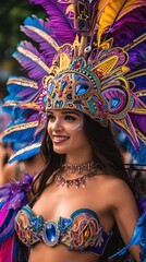 Sensual and cute woman Rio carnival participant in breathtaking costume