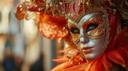 Sensual and cute woman Venice carnival participant in breathtaking costume