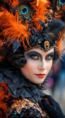 Sensual and cute woman Venice carnival participant in breathtaking costume