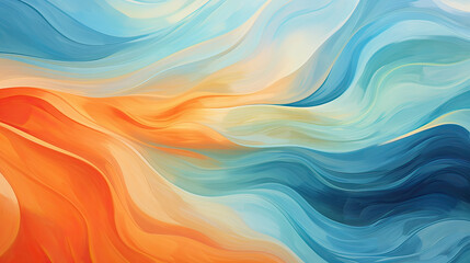 A soothing abstract background with gentle waves in calming blues, contrasted with energetic swirls in bright orange, symbolizing tranquility and vitality Ai Generative