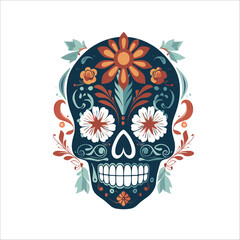SKULL TATTOO WITH NATURE DECORATION ELEMENT GRAPHIC