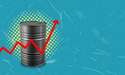 Art collage, modern art collage featuring an oil barrel and a graph of a price increase.