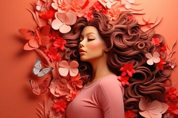 International happy women's day celebration floral illustration, Pink flowers background