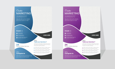 Corporate modern business flyer template design set, minimal business flyer template or eye catching flyer design, flyer in A4 with colorful business proposal, modern with blue and purple flyer - obrazy, fototapety, plakaty