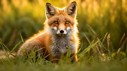 Naklejka na ściany i meble fox in the grass