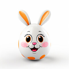 Easter bunny with ears painted Easter egg on white isolated background - ai generative