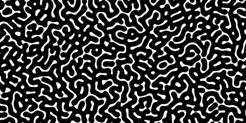 Fototapeta premium Abstract Turing organic wallpaper with background. Turing reaction diffusion monochrome seamless pattern with chaotic motion. Natural seamless line pattern. Linear design with biological shapes.