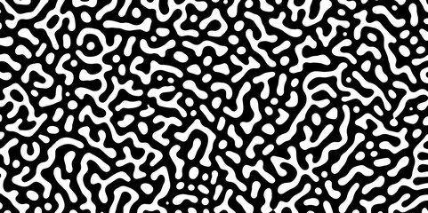 Fototapeta premium Abstract Turing organic wallpaper with background. Turing reaction diffusion monochrome seamless pattern with chaotic motion. Natural seamless line pattern. Linear design with biological shapes.