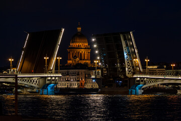 view of the night city and drawbridge - 706599794