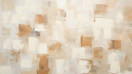 Abstract Oil Painting with overlapping Squares in white and beige Colors. Artistic Background with...