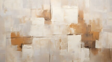 Abstract Oil Painting with overlapping Squares in white and beige Colors. Artistic Background with visible Brush Strokes