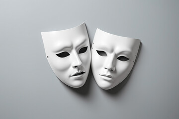 Two simple white masks, theatre concept