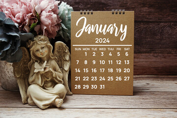 January 2024 annual monthly desk calendar for planning and management