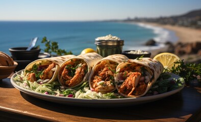 kebab with sea view background 
