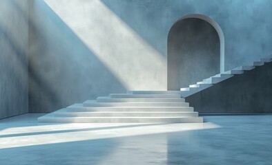 Modern abstract background from stairs with geometry sunlight and shadows. Architecture and product presentation aesthetic template.