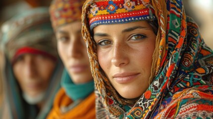 Vibrant traditional attire showcases cultural heritage of women in remote region