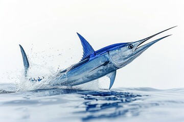 Blue marlin jumping out of the ocean