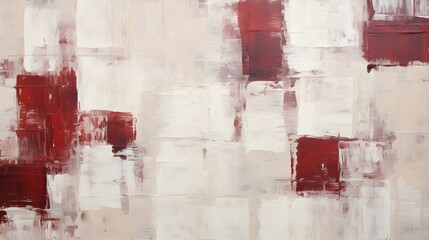 Abstract Oil Painting with overlapping Squares in white and burgundy Colors. Artistic Background with visible Brush Strokes