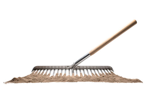 a rake with a wooden handle
