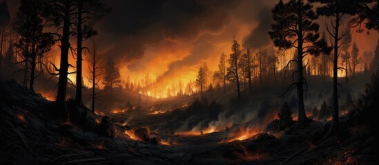 Nighttime forest fire.