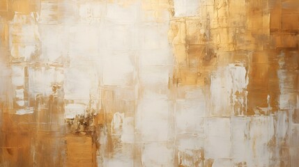 Abstract Oil Painting with overlapping Squares in white and dark gold Colors. Artistic Background...