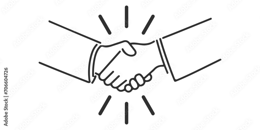 Poster Silhouette of a handshake symbolizing a deal. Vector handshake, exclamation and execution.