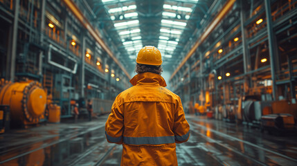 Obraz premium Industrial Engineer Overlooking Factory Floor