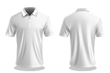 White polo shirt with collar front, back on transparent background, clean background.