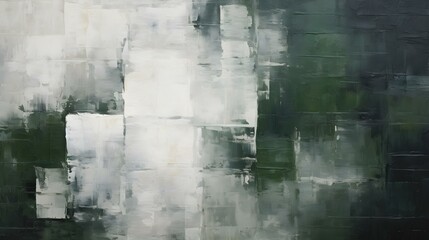 Abstract Oil Painting with overlapping Squares in white and dark green Colors. Artistic Background with visible Brush Strokes