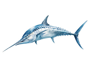 Atlantic blue marlin in a majestic leaping pose, highlighting the strength and agility of this magnificent fish