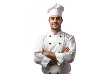 chef in uniform with a proud position in the studio on a white background