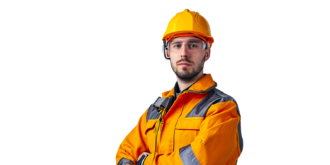 engineer  in uniform with a proud position in the studio on a white background full growth in the studio isolated on a white background.
