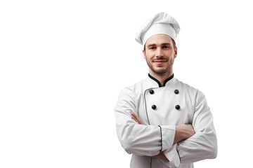 chef in uniform with a proud position in the studio on a white background