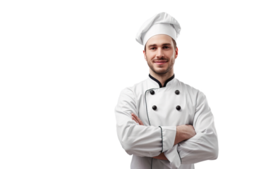 chef in uniform with a proud position in the studio on a white background