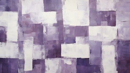 Abstract Oil Painting with overlapping Squares in white and dark purple Colors. Artistic Background with visible Brush Strokes