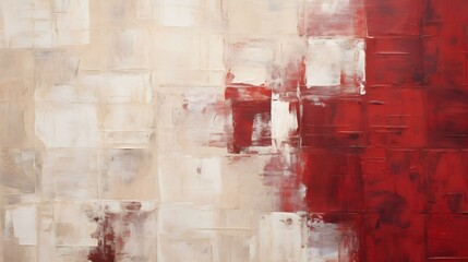 Abstract Oil Painting with overlapping Squares in white and dark red Colors. Artistic Background with visible Brush Strokes