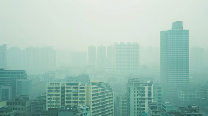 Fototapeta na wymiar Aerial view of Asian city full of Smoke and smog from PM 2.5 dust, Cityscape of buildings with bad weather and air pollution, Toxic haze in the city, Unhealthy air pollution dust, environment problem.