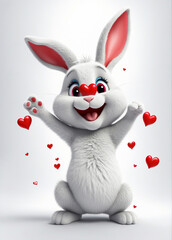 Obraz na płótnie Canvas Cute cartoon white rabbit with hearts. holiday concept. Valentine's day, birthday, love