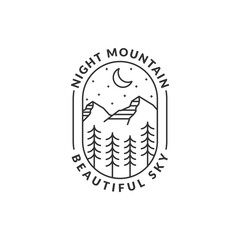Mountain adventure outdoor badge vector illustration with monoline or line art style